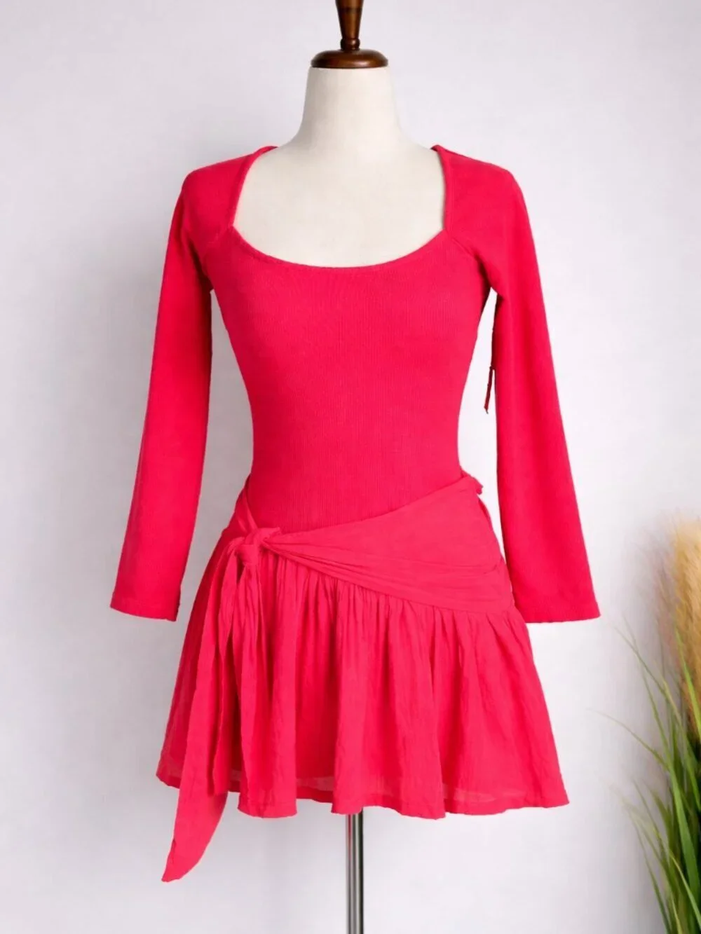 Free People NEW Free-est Coral Lexi Drop Tie Waist Mini Dress SZ Medium Coquette